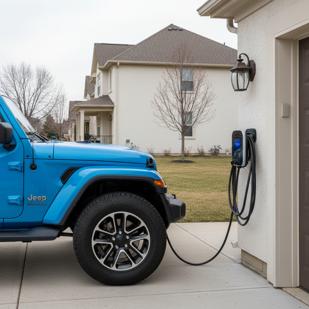 Jeep Wrangler 4xe Charging at Residential Garage